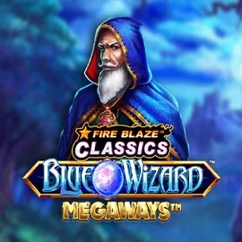 Logo of Fire Blaze Blue Wizard Megaways from Rarestone Gaming at VeryWell Casino